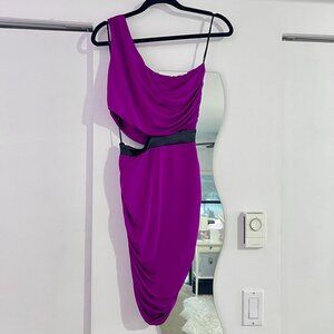 Asymmetrical Ruched Magenta Mini Bodycon Dress With Cutout Details Vintage Y2K